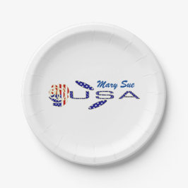 米国国旗のバラのサイドブルーパーソナライズされたパーティー ペーパープレート