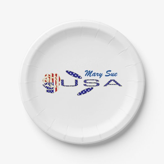 米国国旗のバラのサイドブルーパーソナライズされたパーティー ペーパープレート (正面)