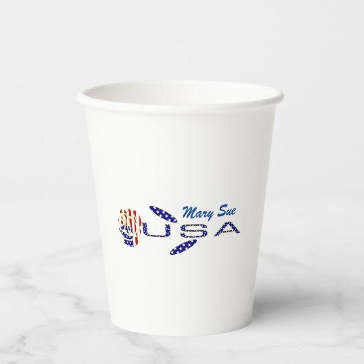 米国国旗のバラのサイドブルーパーソナライズされたパーティー 紙コップ (正面)
