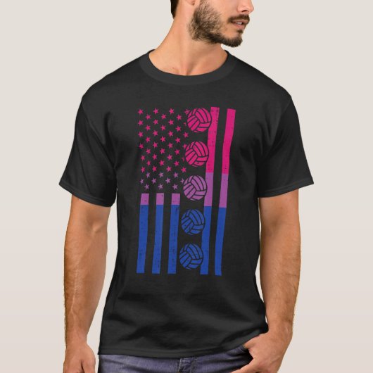 米国国旗のバレーボール両性性BiプライドLgbt Tシャツ (正面)