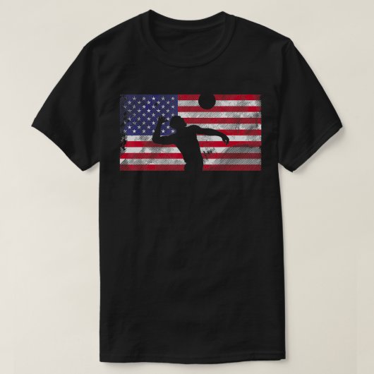 米国国旗のバレーボール選手ヴィンテージ愛国者ウォー Tシャツ (デザイン正面)