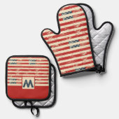 米国国旗のパタパーソナライズされたーン 鍋つかみ&鍋敷きセット (正面/裏面)