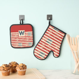米国国旗のパタパーソナライズされたーン 鍋つかみ&鍋敷きセット