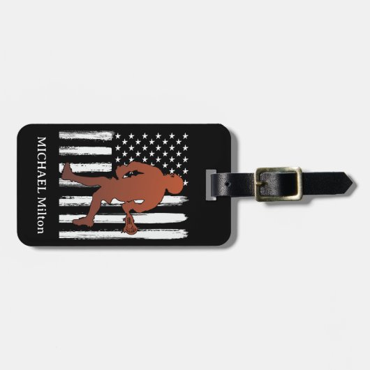 米国国旗のパーソナライズされたラクロス ラゲッジタグ (正面横)