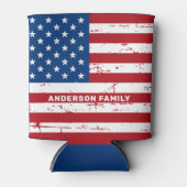 米国国旗のパーソナライズされた赤白青 缶クーラー (正面)