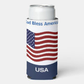 米国国旗のパーソナライズ名&文字Tall Seltzer スリム缶クーラー (Seltzer正面)