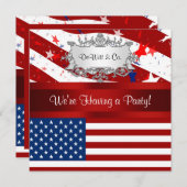 米国国旗のパーティの招待状赤白青シルバー 招待状 (正面/裏面)