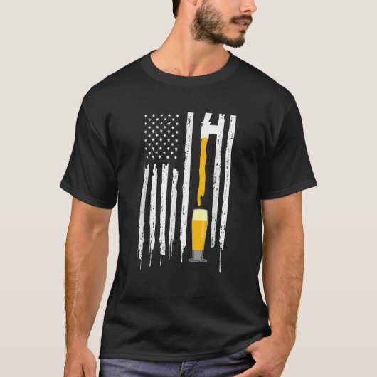 米国国旗のビールグラスアルコール Tシャツ (正面)