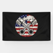 米国国旗のピストンマッスルカー愛国的ヴィンテージ 横断幕 (横)