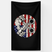 米国国旗のピストンマッスルカー愛国的ヴィンテージ 横断幕 (縦)