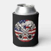米国国旗のピストンマッスルカー愛国的ヴィンテージ 缶クーラー (缶正面)