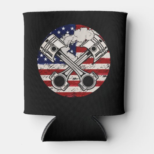 米国国旗のピストンマッスルカー愛国的ヴィンテージ 缶クーラー (正面)