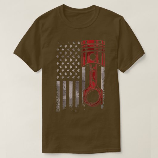 米国国旗のピストンマッスルカー愛国的ヴィンテージ Tシャツ (デザイン正面)