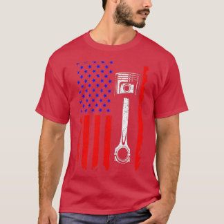 米国国旗のピストンマッスルカー愛国的ヴィンテージ Tシャツ