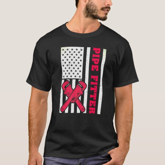 米国国旗のピペフィッター配管工 Tシャツ (正面)