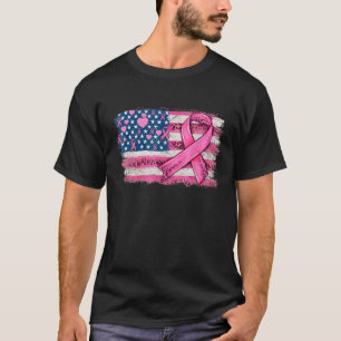 米国国旗のピンクリボン乳がん認識度 Tシャツ