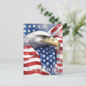 米国国旗のフリーダムやる気を起こさせるイーグル ポストカード (スタンド正面)