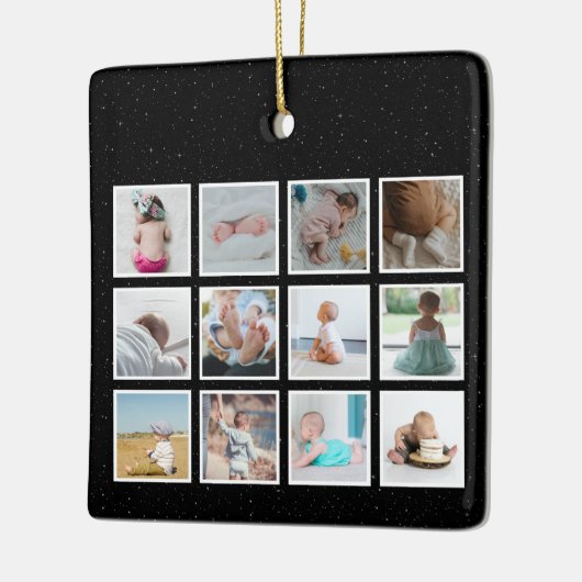 米国国旗のベビー一年目の写真コラージュ セラミックオーナメント (左)