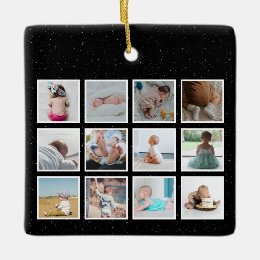米国国旗のベビー一年目の写真コラージュ セラミックオーナメント (正面)