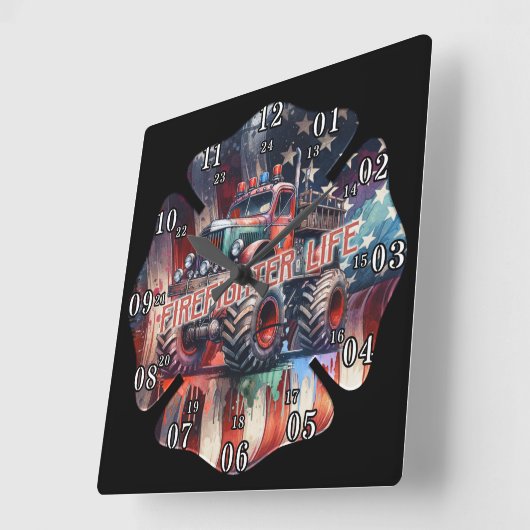 米国国旗のマルチーズクロス消防士ライフ スクエア壁時計 (傾斜)