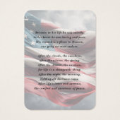 米国国旗のメモリアル写真祈りの言葉カード (裏面)