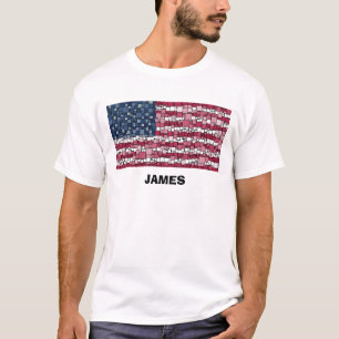 米国国旗のモザイクデザイン(黒文字) Tシャツ