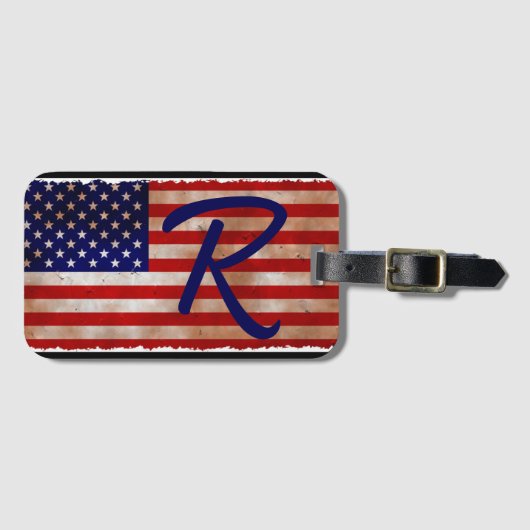 米国国旗のモノグラムのラゲッジタグ ラゲッジタグ (正面横)