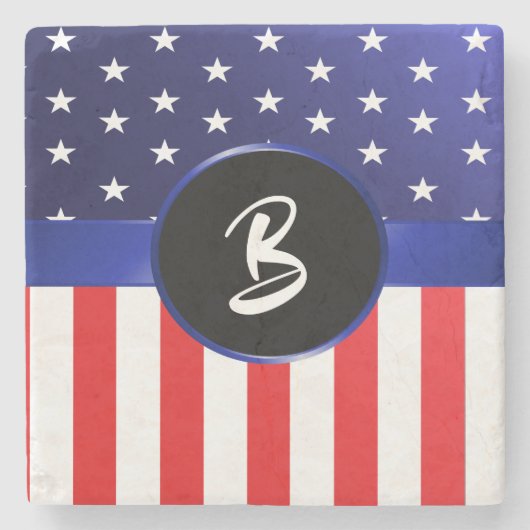 米国国旗のモノグラム ストーンコースター (正面)