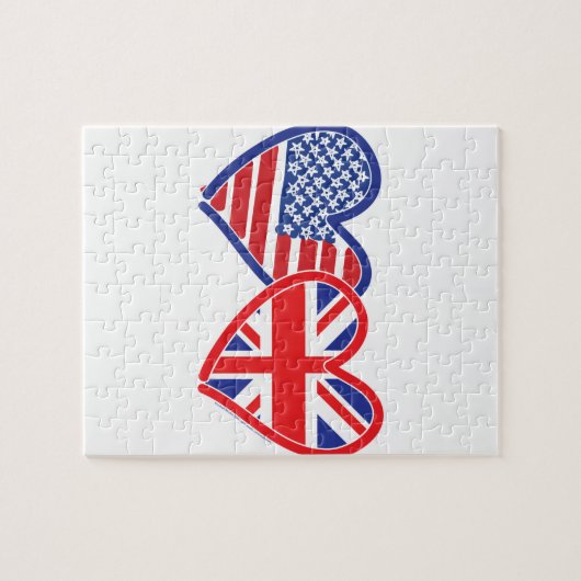 米国国旗のユニオンジャック国旗のハート ジグソーパズル (横)