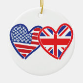 米国国旗のユニオンジャック国旗のハート セラミックオーナメント (正面)