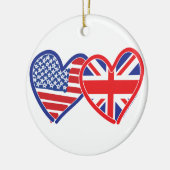 米国国旗のユニオンジャック国旗のハート セラミックオーナメント (左)