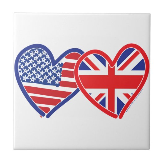 米国国旗のユニオンジャック国旗のハート タイル (正面)
