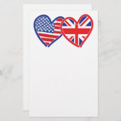 米国国旗のユニオンジャック国旗のハート 便箋 (正面/裏面)