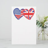 米国国旗のユニオンジャック国旗のハート 便箋 (スタンド正面)