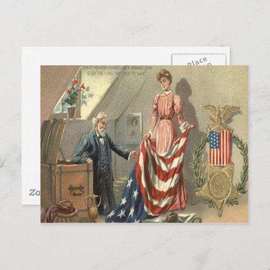 米国国旗のユニオン内戦メダルイーグルリース ポストカード (正面/裏面)