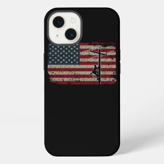 米国国旗のラインマン愛国電気技師ギフト iPhoneケース (裏面)