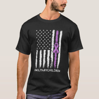 米国国旗のリボン紫の上の月T型(軍隊C) Tシャツ