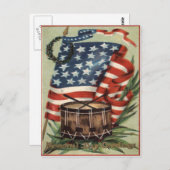 米国国旗のリースドラムメモリアルデー ポストカード (正面/裏面)
