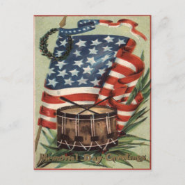米国国旗のリースドラムメモリアルデー ポストカード
