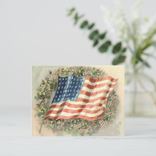 米国国旗のリース花メモリアルデー ポストカード (スタンド正面)