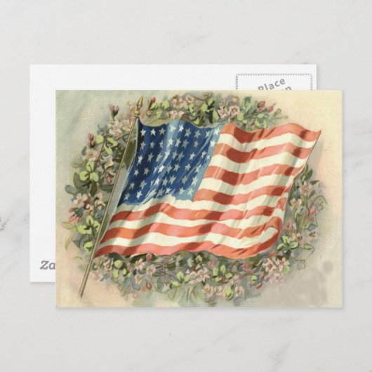 米国国旗のリース花メモリアルデー ポストカード (正面/裏面)