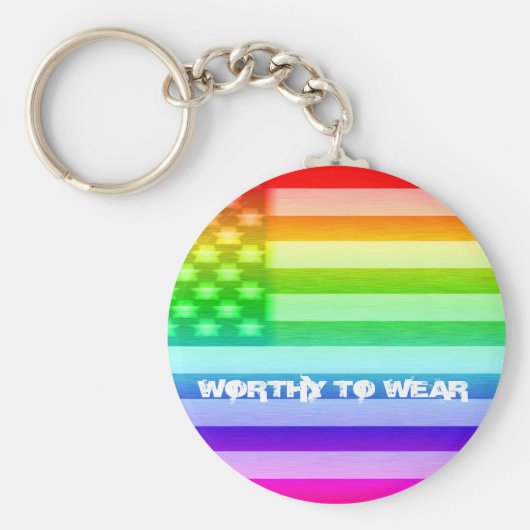 米国国旗のレインボーシールド – 衣服に値 キーホルダー (正面)