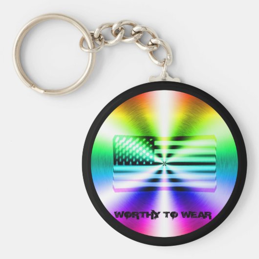 米国国旗のレインボーシールド – 衣服に値 キーホルダー (正面)