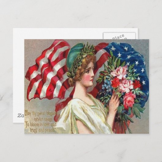 米国国旗のレディーリバティリースメモリアルデー ポストカード (正面/裏面)