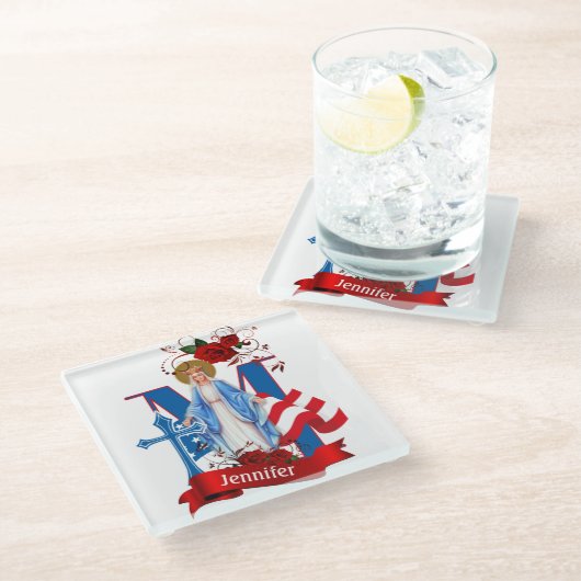 米国国旗のヴァージンメアリー宗教バラ ガラスコースター (アングル)