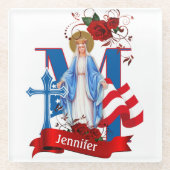 米国国旗のヴァージンメアリー宗教バラ ガラスコースター (正面)