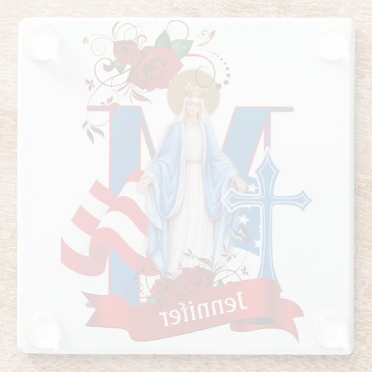 米国国旗のヴァージンメアリー宗教バラ ガラスコースター (裏面)