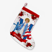 米国国旗のヴァージンメアリー宗教バラ スモールクリスマスストッキング (正面 (吊り時))