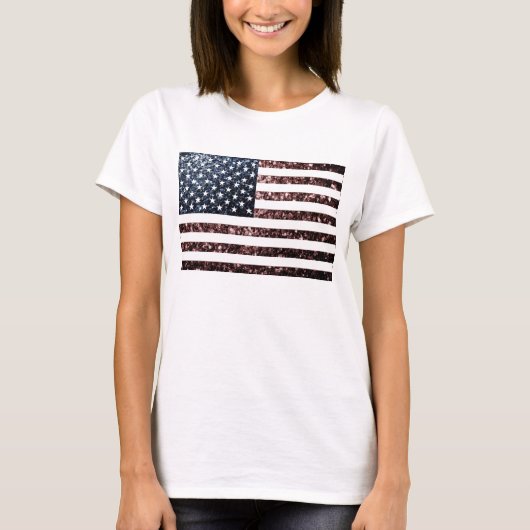 米国国旗のヴィンテージがグリッターアメリカきらきら光る Tシャツ (正面)