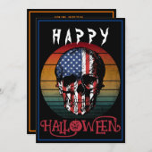 米国国旗のヴィンテージスカルハッピーハローウィンイベント 招待状 (正面/裏面)